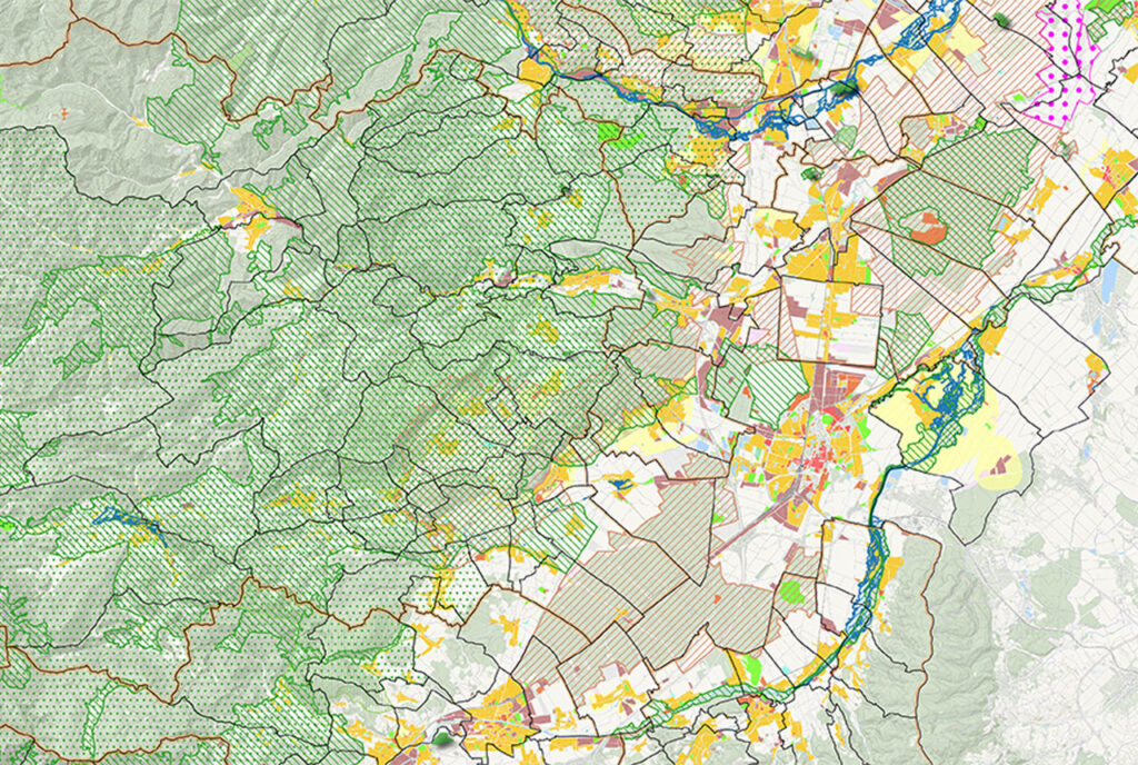 Raumplanung Landkarte mit unterschiedlich markierten Zonen - Raumradar